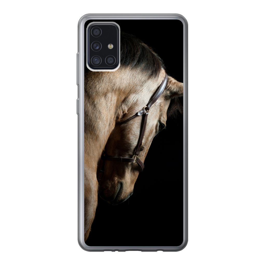 MuchoWow Handyhülle Schutzhülle Hülle für Samsung Galaxy A52 5G Pferde - Halfter - Schwarz Silikon Softcase Handy Hülle - Umschlag