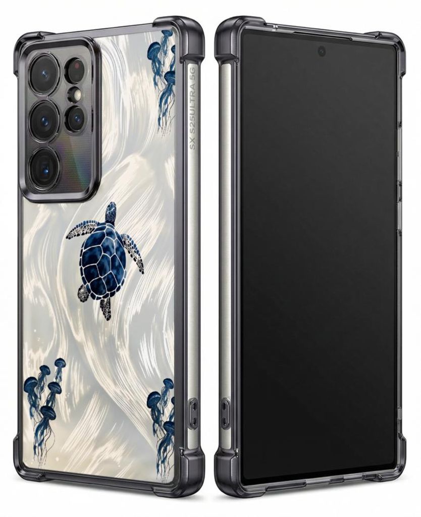 Personalisierte Hülle mit Bild für Samsung Galaxy S25 Edge Elektroplattiert TPU Stoßdämpfer Handyhülle mit Schildkrötenwellen-Seegras-Blau-Mu...