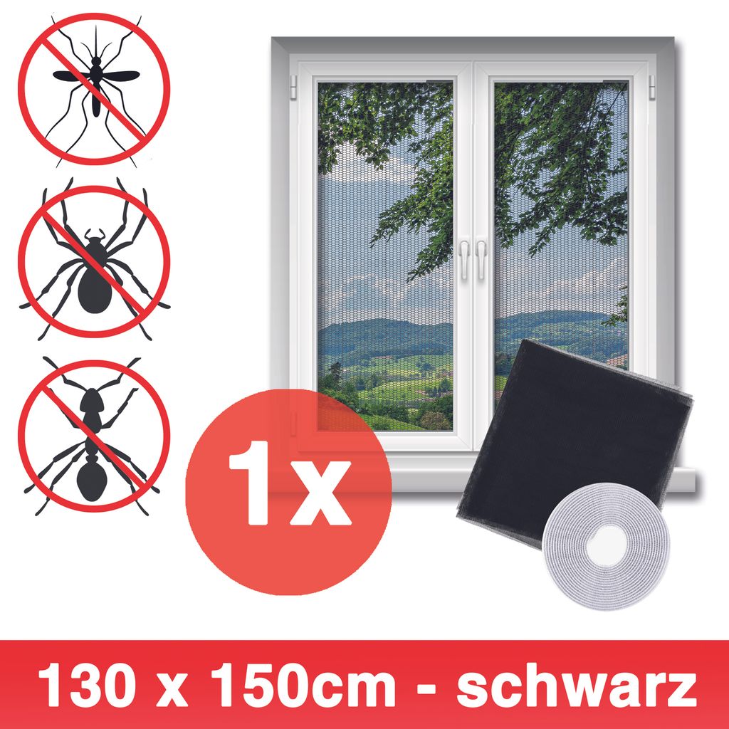 Fenstergitter, Moskitonetz, Fenstergitter, Fenster mit Reißverschluss color  Schwarz