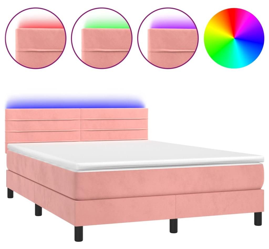 vidaXL Boxspringbett mit Matratze & LED Rosa 140x200 cm Samt