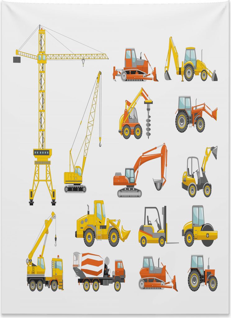Abakuhaus Konstruktion Wandteppich, Cartoon Maschinen aus Weiches Mikrofaser Stoff Kein Verblassen Klare Farben Waschbar, 110 x 150 cm, Orange Gelb...