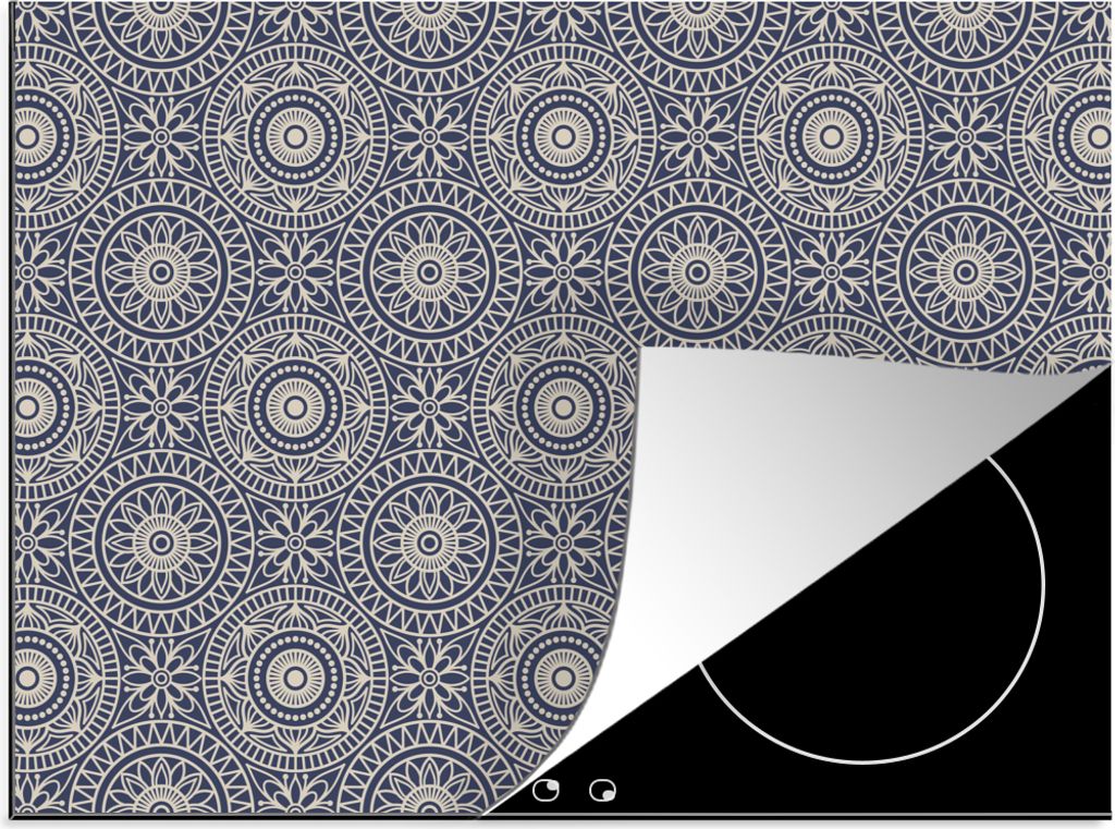KitchenYeah Herdabdeckplatte Mandala - Blau - Muster , 71x52cm, Küche Deko, Glaskeramikkochfeld Herdabdeckung, Abdeckplatte fùr Kochfeld