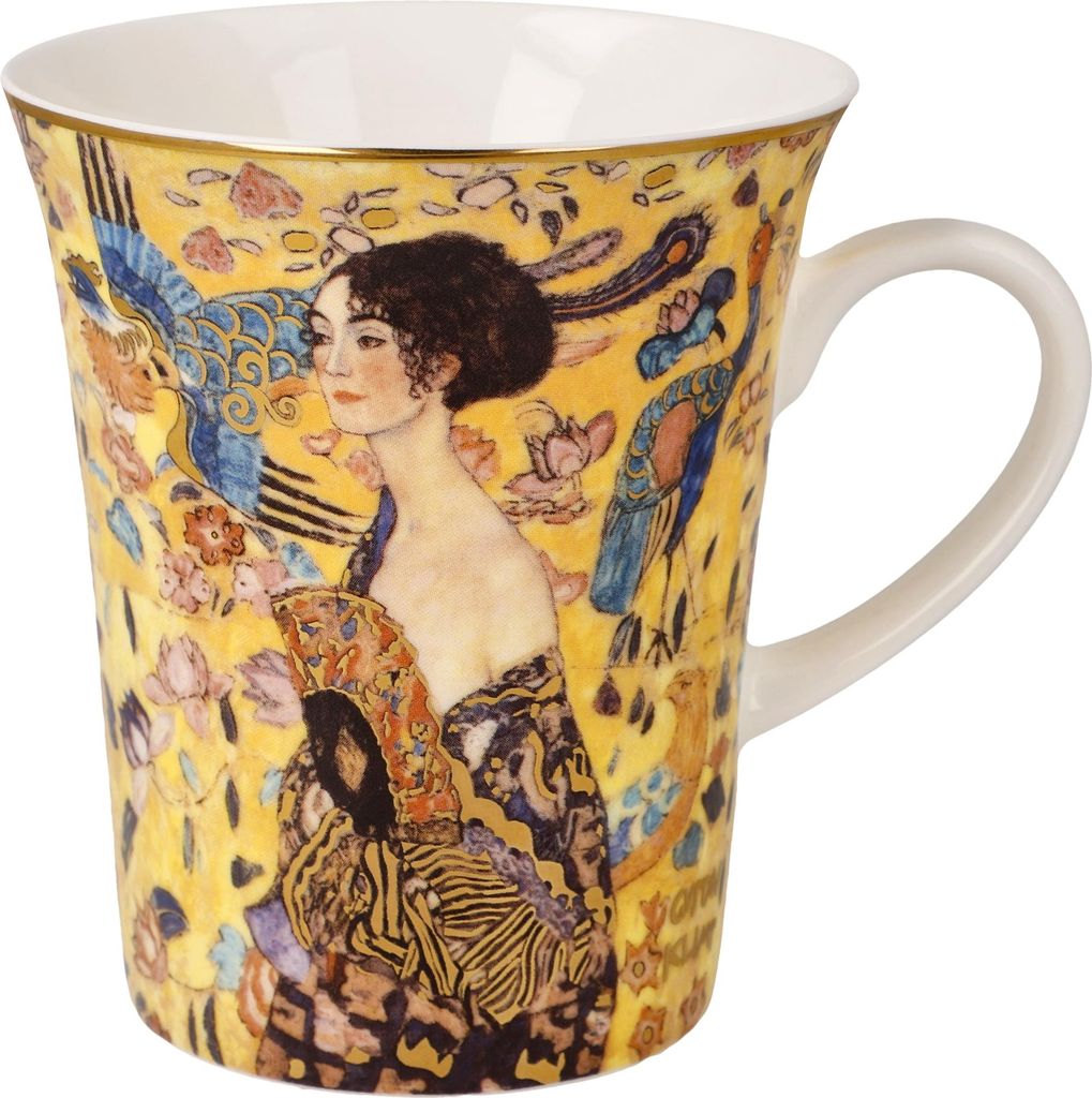 Goebel Künstlertasse Gustav Klimt - Dame mit Fächer, Fine Bone China, Bunt, 400 ml, 67075351