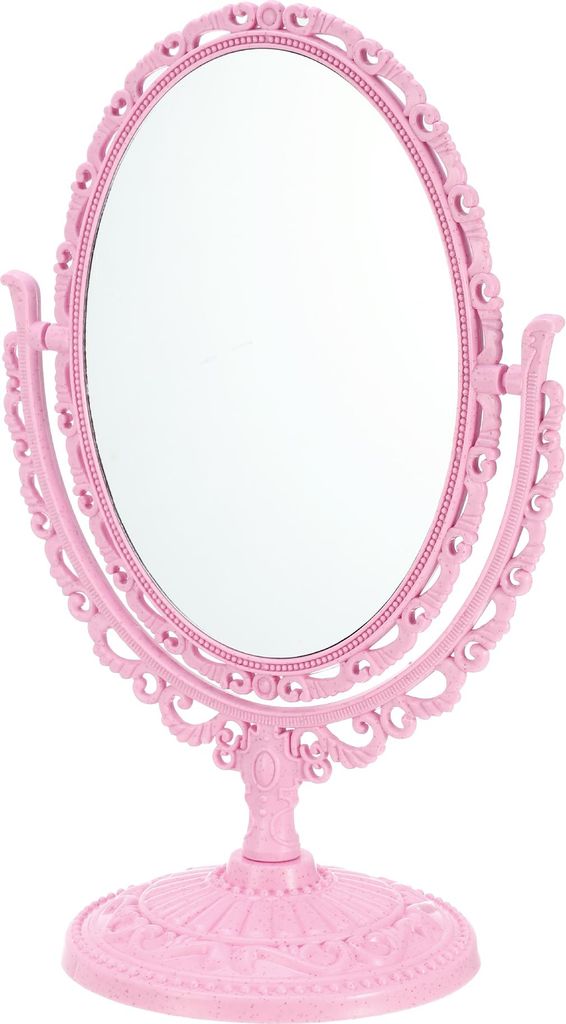 Ovaler Schminkspiegel, 360° drehbarer Tischspiegel für Frauen, Pink