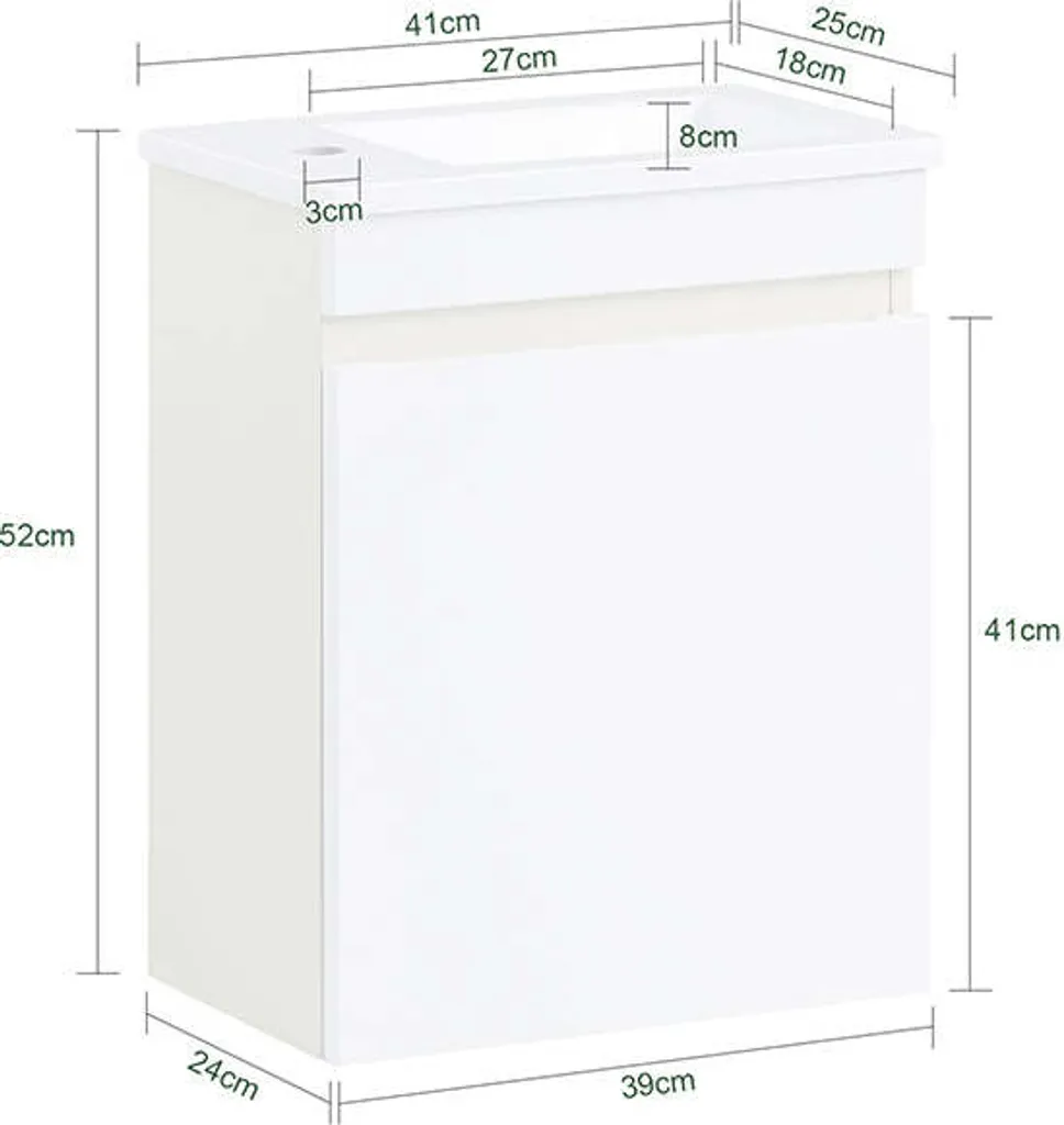 Meuble vasque résistant aux rayures avec conception gain de place 52cm