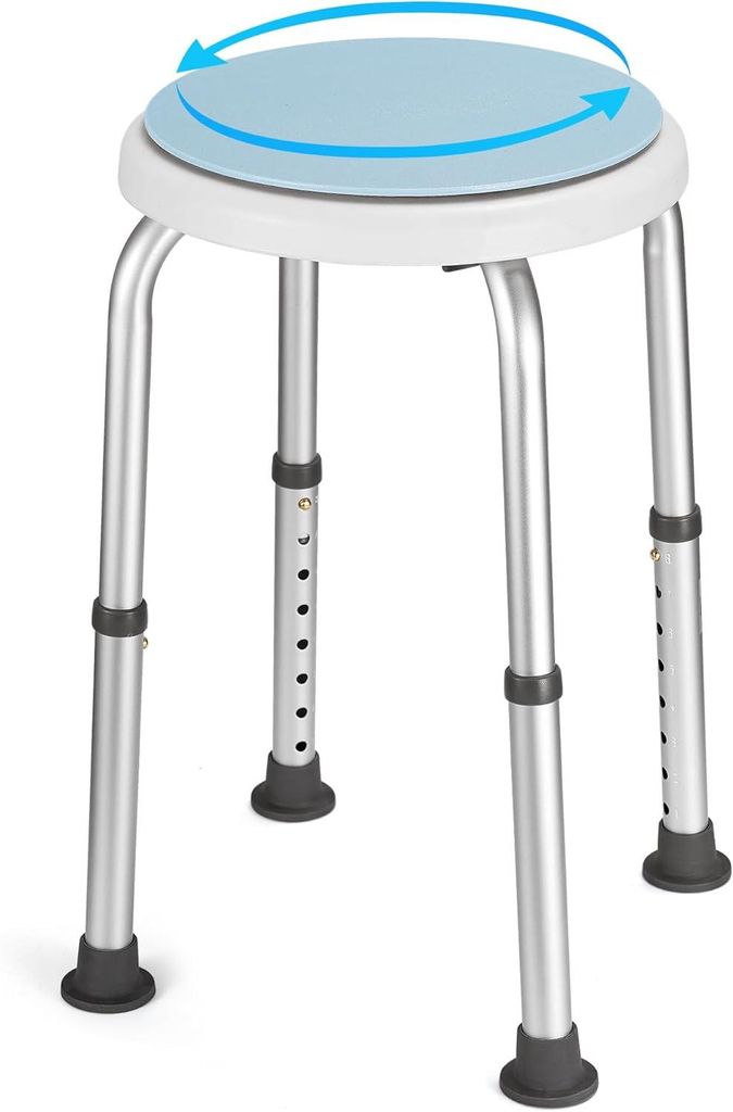 Duschhocker, Badhocker, Duschstuhl, Dusch- und Badhocker, Badestuhl, 360° Drehbarer, Hocker höhenverstellbar 34-52cm, bis 136KG, Rutschfester
