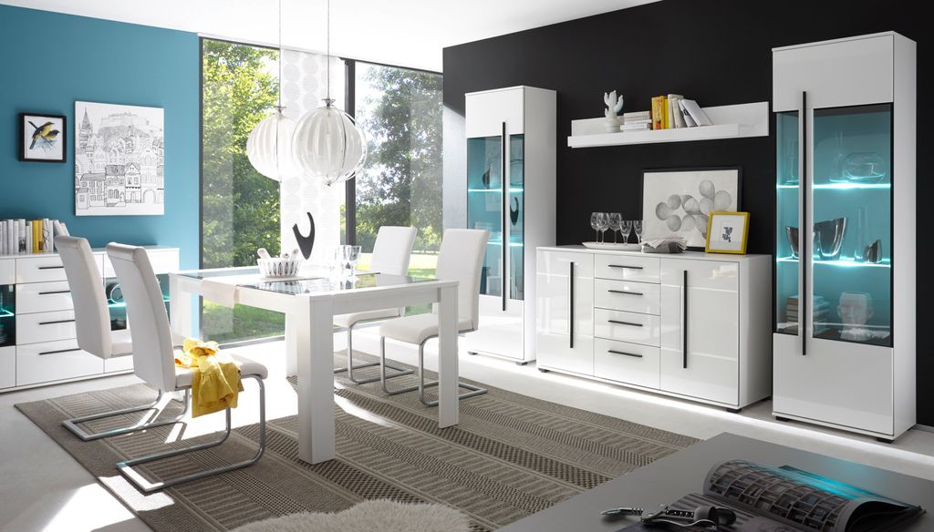 Highboard "Design-D" in weiß Hochglanz Kommode mit Produktbild 9