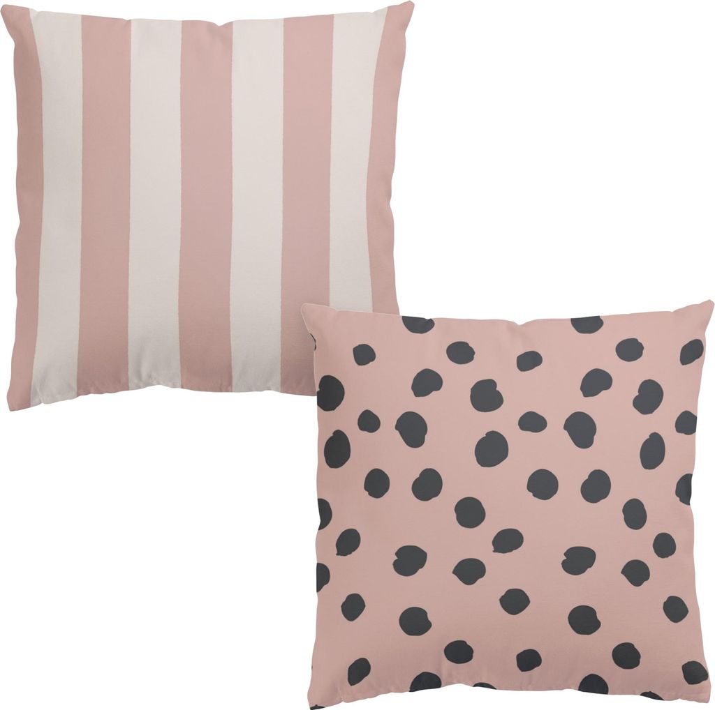 Dekokissen 2-teilig Muster drinnen / Indoor Zierkissen Canvas waschbar Punkte rosa Abstrakt Sofakissen mit Füllung