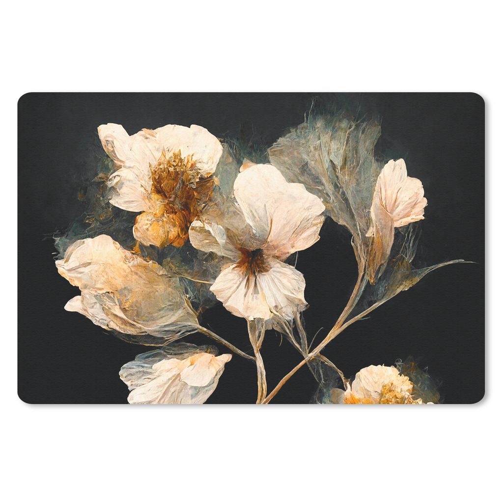 MuchoWow Schreibtischunterlage Blumen - Schwarz - Pflanzen - Vintage 60x40 cm - XXL Mauspad - Großes Mauspad