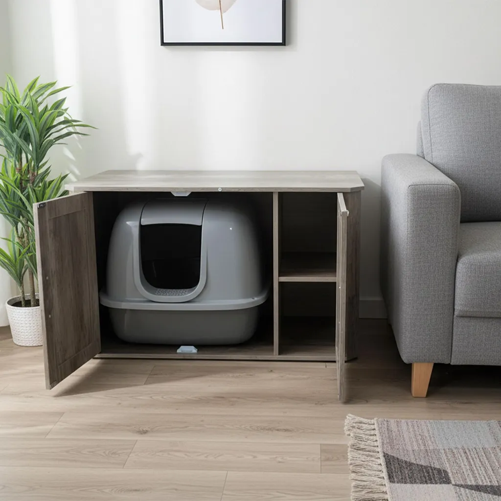 Armoire litière chat pour appartement - Cache bac litière élégant