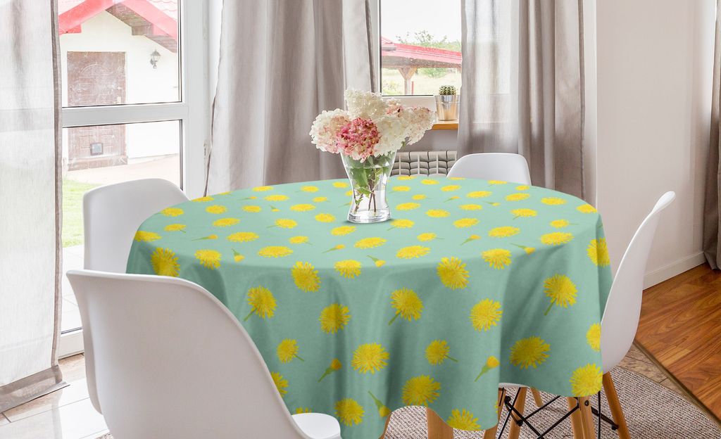 ABAKUHAUS Blumen Runde Tischdecke, Löwenzahn-Blumen-Knospen, Kreis Tischdecke Abdeckung für Esszimmer Küche Dekoration, 150 cm, Mint Green Apple...
