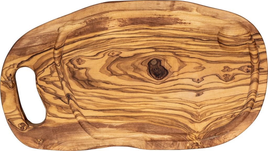Schneidbrett ca. 36x20cm Olivenholz Steakbrett Braun Natur Saftrille Holzbrett