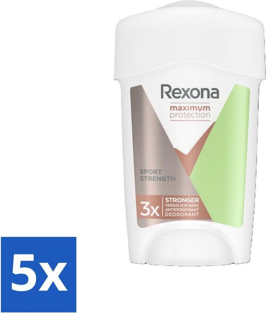 Rexona Women - Deodorant Creme Stick - Maximaler Schutz Sport Strength - Extra Stark - 45 ml - Vorteilspack - 5 Stücke