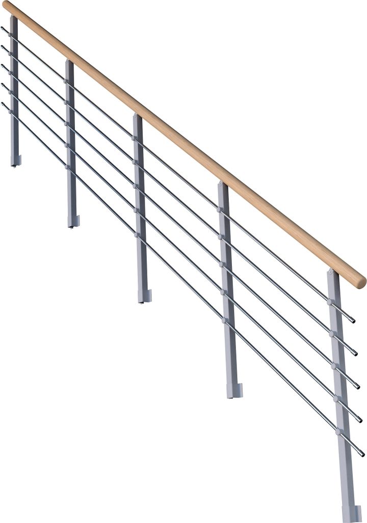 Treppengeländer Modell Kos Gerade-15 Stufen-Metall-Eiche-Grau RAL 9006