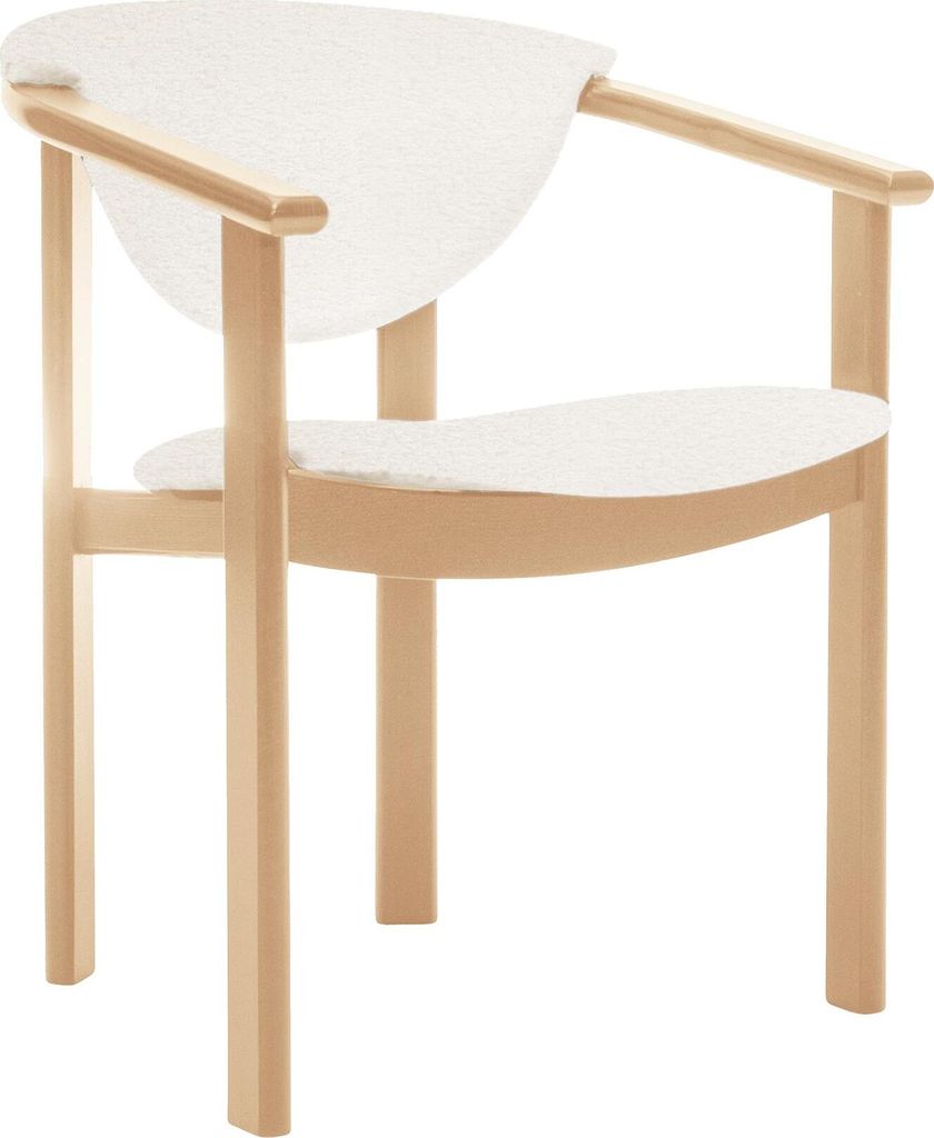 Polsterstuhl mit Armlehnen Kate F1 moderne gepolsterte Stuhl stilvoll Sessel für Esszimmer in Boucle, Farbe: hellbeige - catch me 01, Beinefarbe: ...