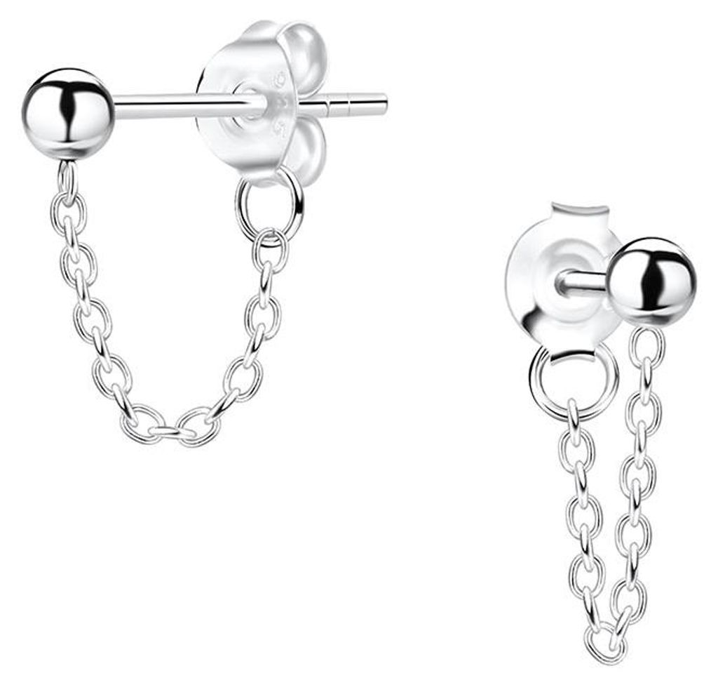 Ohrstecker mit Kugel und Kette: Ohrringe Silber 925 Produktbild 