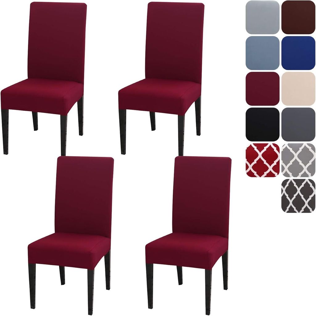 OKWISH Stuhlhusse Stretch, Stuhlhussen 4er pack, Universal Stretch Moderne Einfarbig Stuhlbezug Esszimmer Stuhl Hussen, Rot