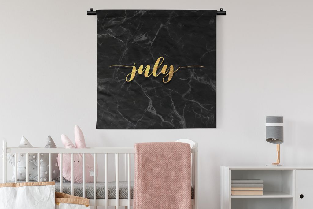 MuchoWow Wandteppich Wandbehang Kalender - Juli - Gold - Marmor 90x90 cm Tapisserie Dekoration Wandtuch - Wandaufhänger