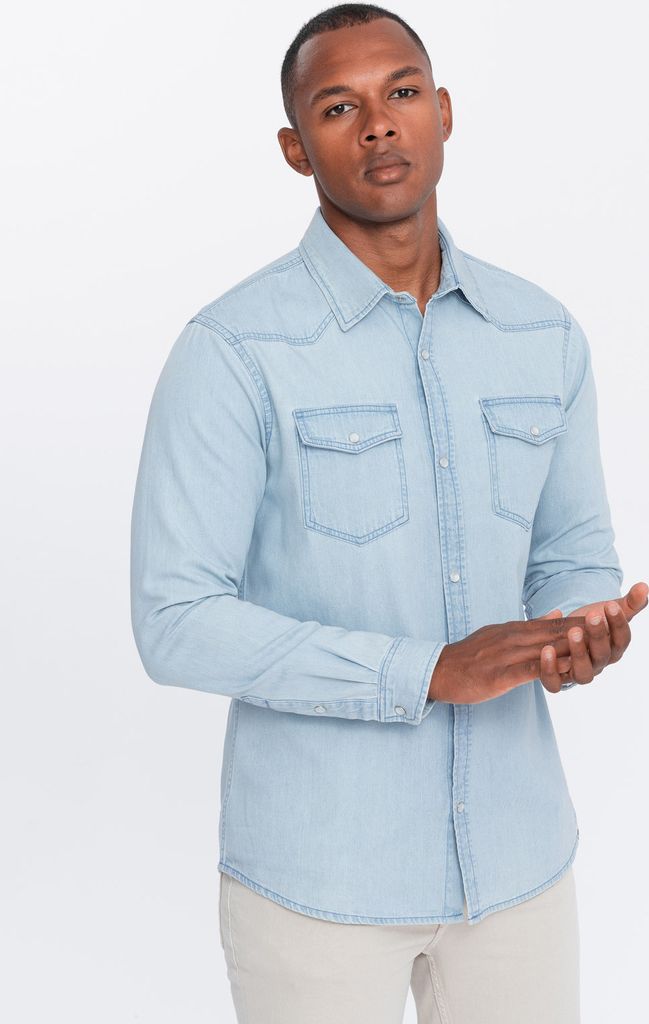 Ombre Clothing Langarmhemd für Männer Moulham hellblau XL