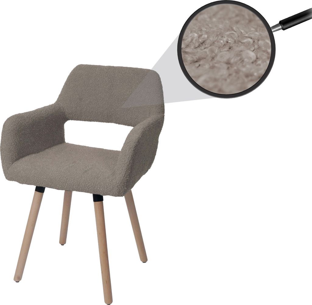 Esszimmerstuhl HWC-A50 II, Stuhl Küchenstuhl Polsterstuhl, Holz Stoff/Textil Bouclé (450g/m²) taupe