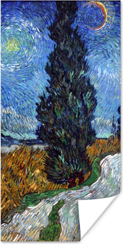 MuchoWow Poster Straße mit Zypresse und Stern - Vincent van Gogh 20x40 cm - Plakat - Foto