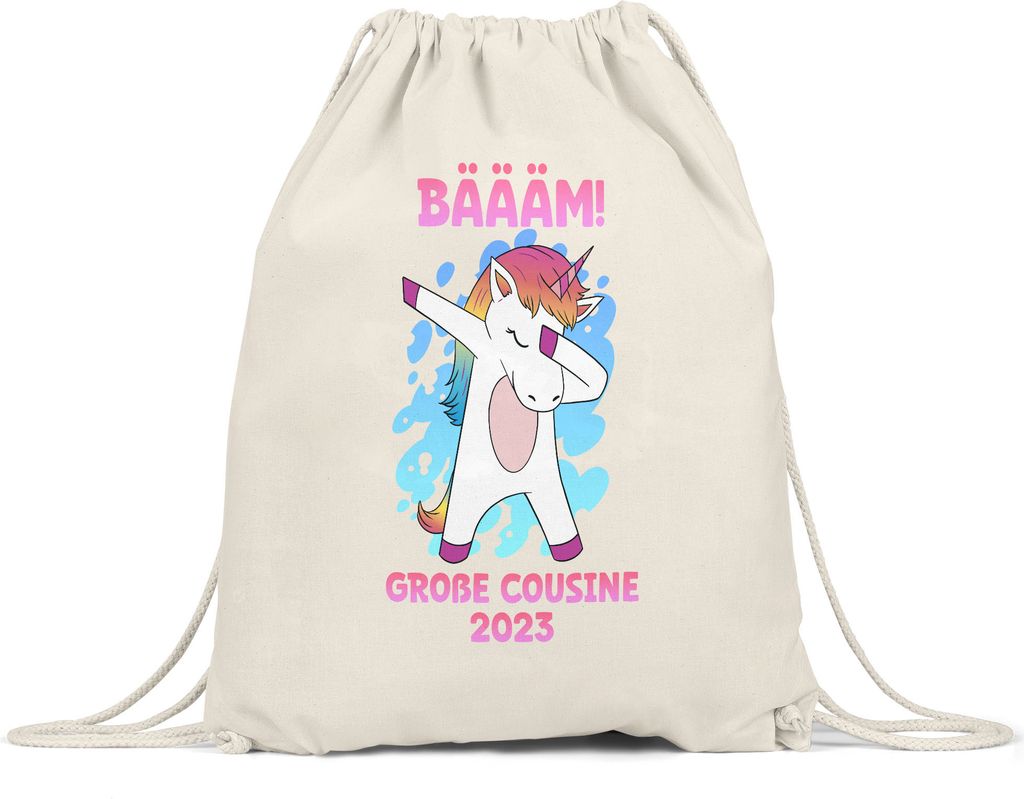 Bäääm Große Cousine 2023 Turnbeutel Gymsack Einhorn Schwangerschaft Ankündigung Babyparty Babyshower Cousin & Cousine