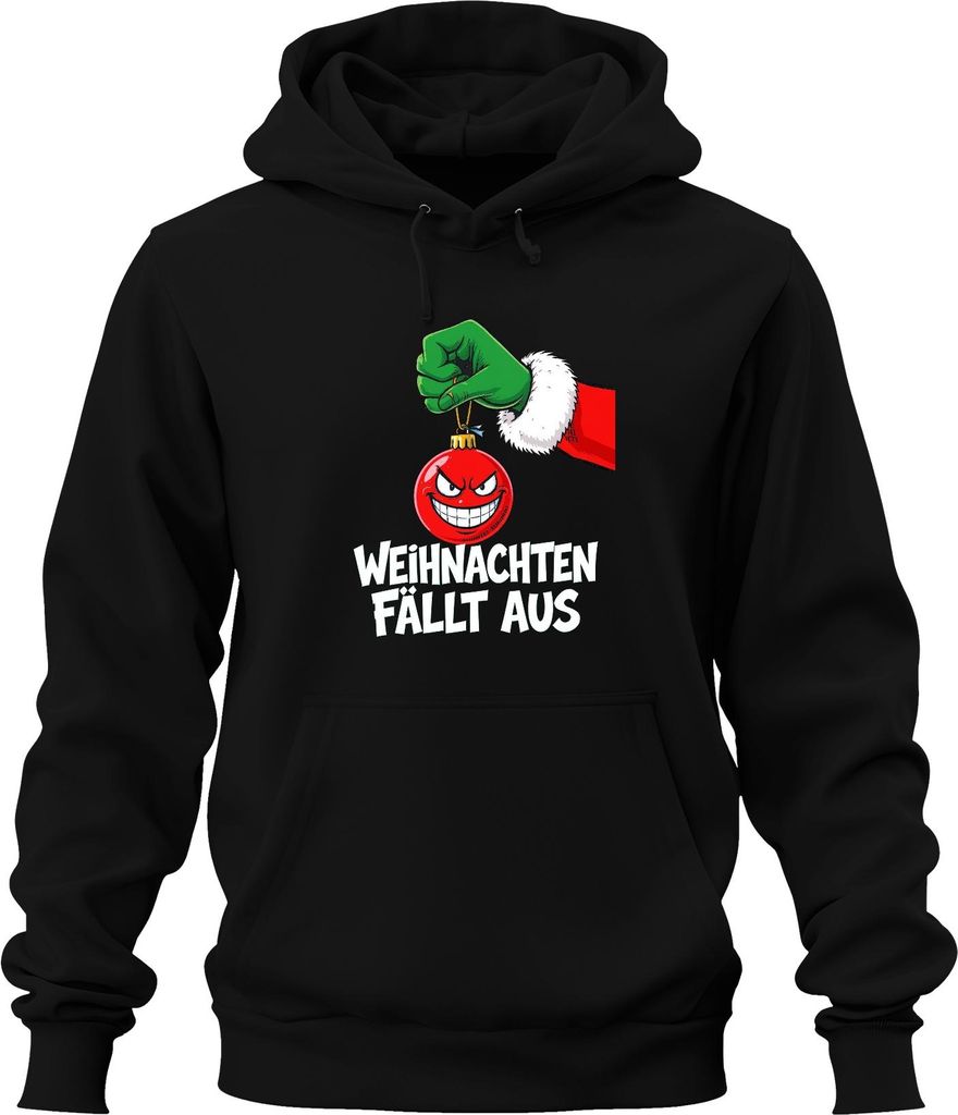 Weihnachten fällt aus böse Weihnachtskugel grüne Hand sarkastisch Uni Hoodie Kapuzenpullover, Schwarz, M