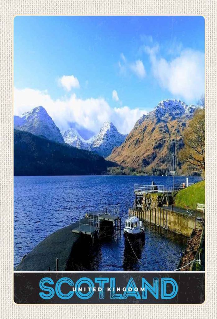 vianmo Holzschild 30x20 cm Schottland Insel Gebirge Schnee Trip Bildmotiv Reisemotiv Abenteuer Reisen