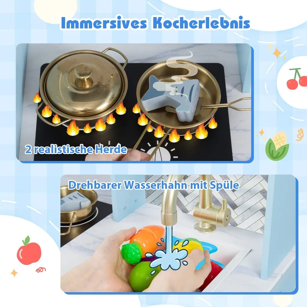 Cuisine bois enfant interactive : machine à café et glaçons intégrés - 4