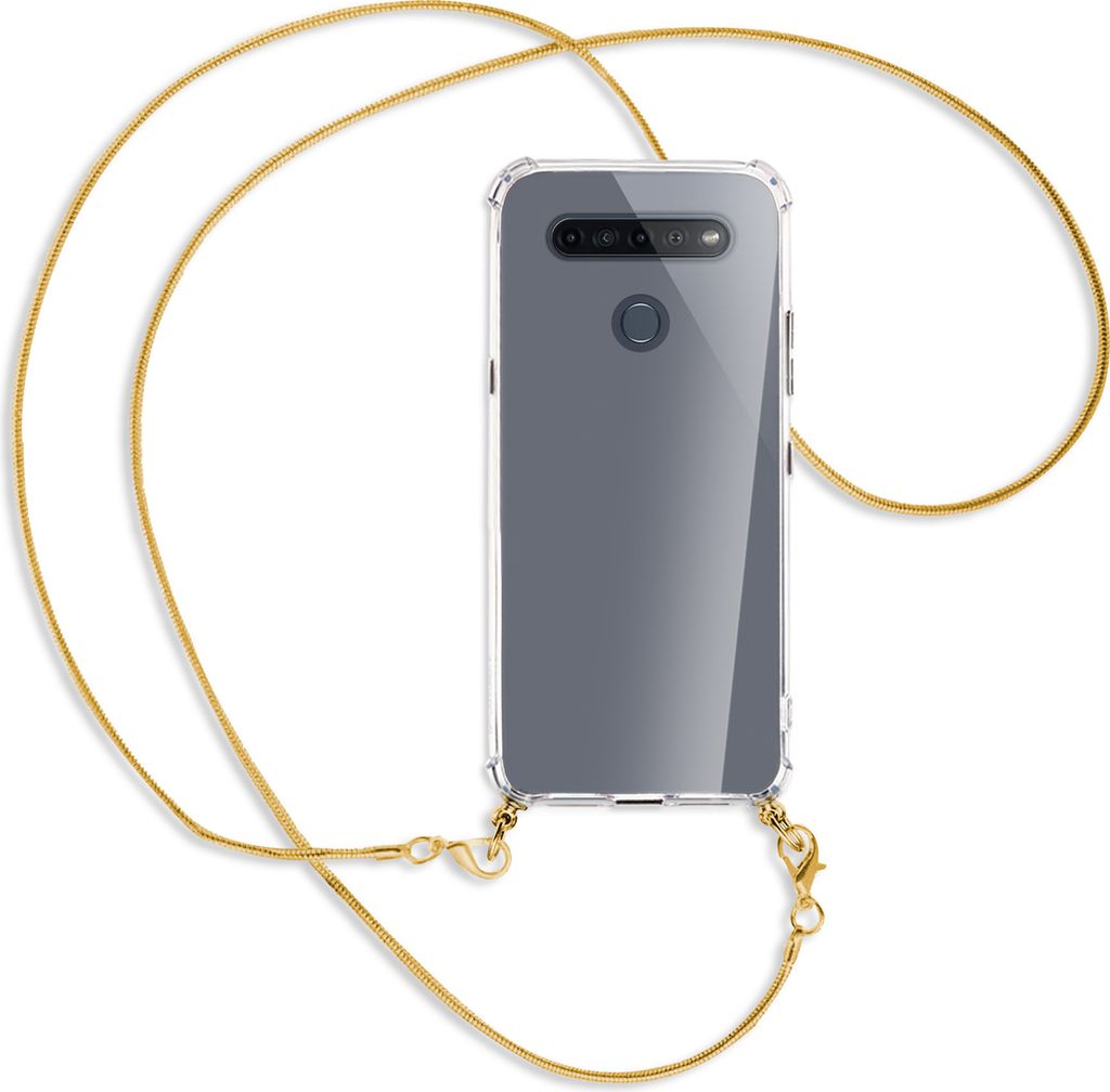 Handykette Backcover-Schutzhülle mit Band (Metall goldfarben) für LG K51S LM-K510 - goldfarbene Kette Snake