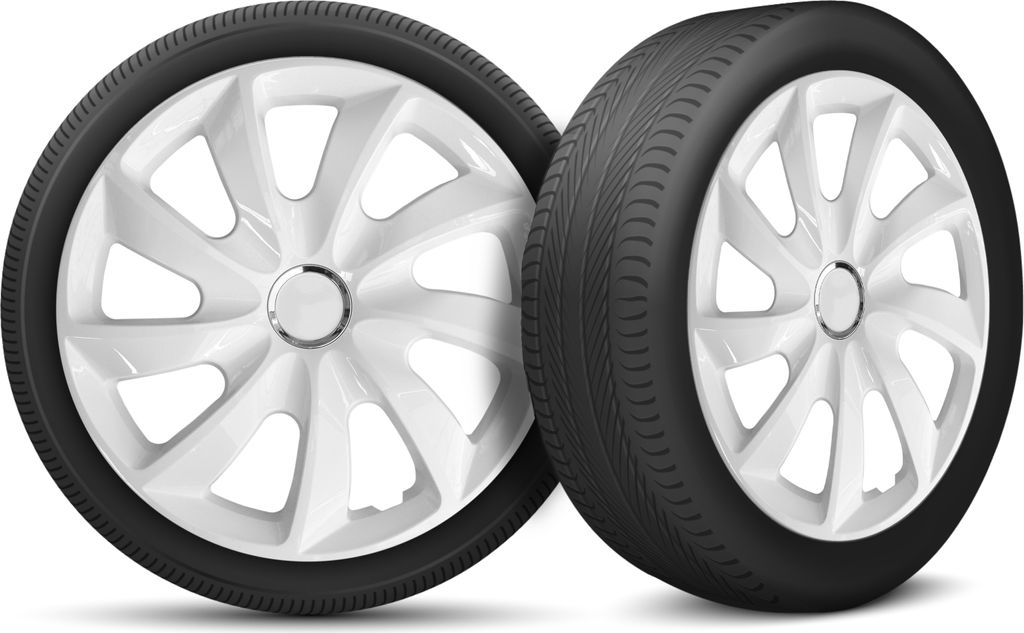 Auto Radkappen Radzierblenden 4er Set passend für alle Stahlfelgen - einstellbarer Sicherungsring - 14 Zoll - Weiß