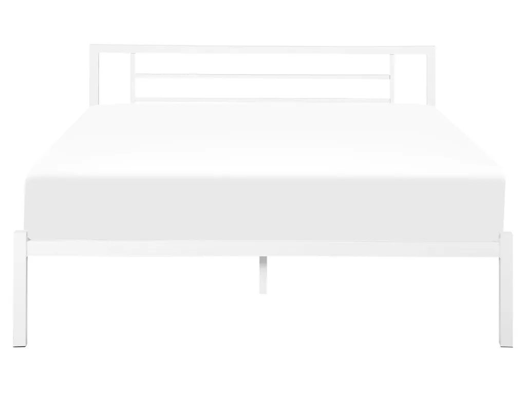 Grand lit double 160x200 cm en métal blanc style minimaliste