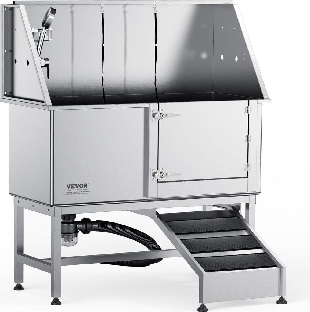 1,57 m große Hundebadestation mit Rampe, professionelle Hundepflegewanne aus Edelstahl mit Seifenkasten, Wasserhahn, umfangreichem Zubehör, Badew...