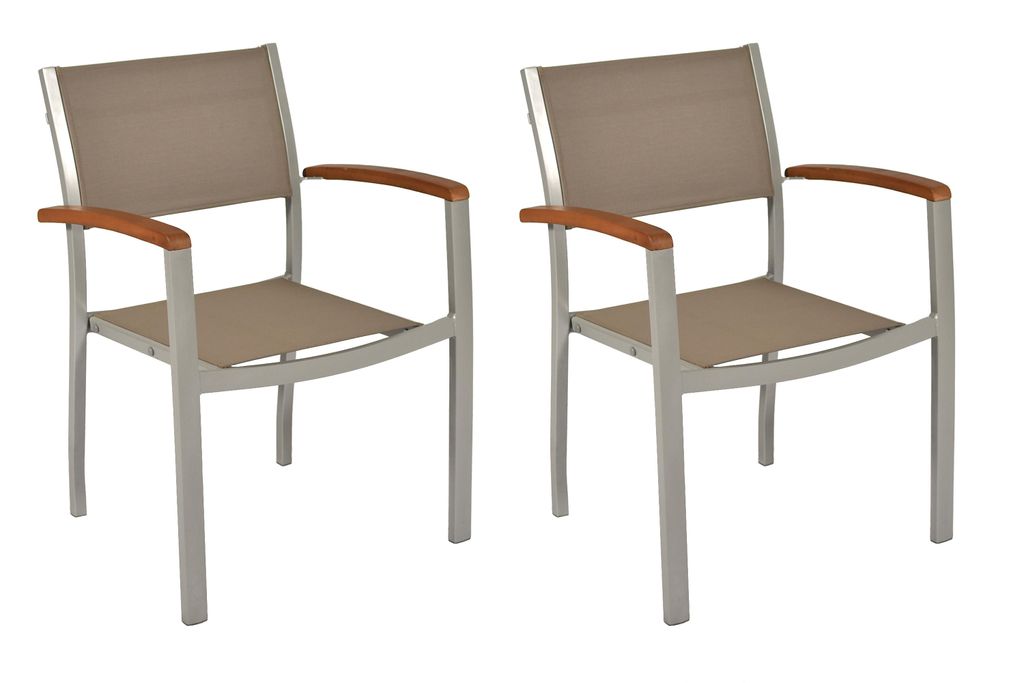 Two outdoor chairs shown side-by-side against a white background.