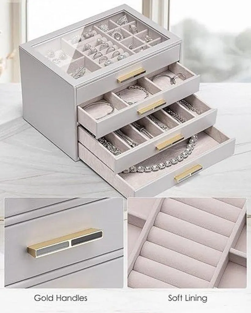 Boîte à bijoux grand format velours rose avec 30 compartiments