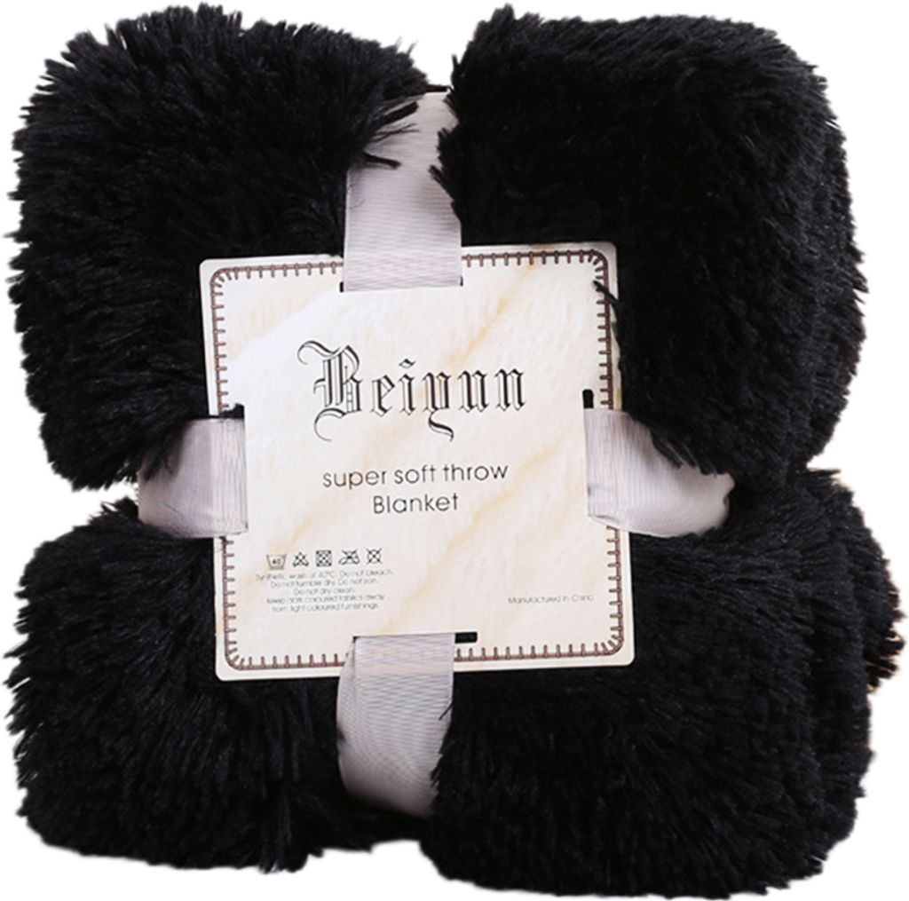 80x120 cm weiche, flauschige zottelige, warme Bettsofa Bettbedeckungsblatt Wurfdecke-Schwarz