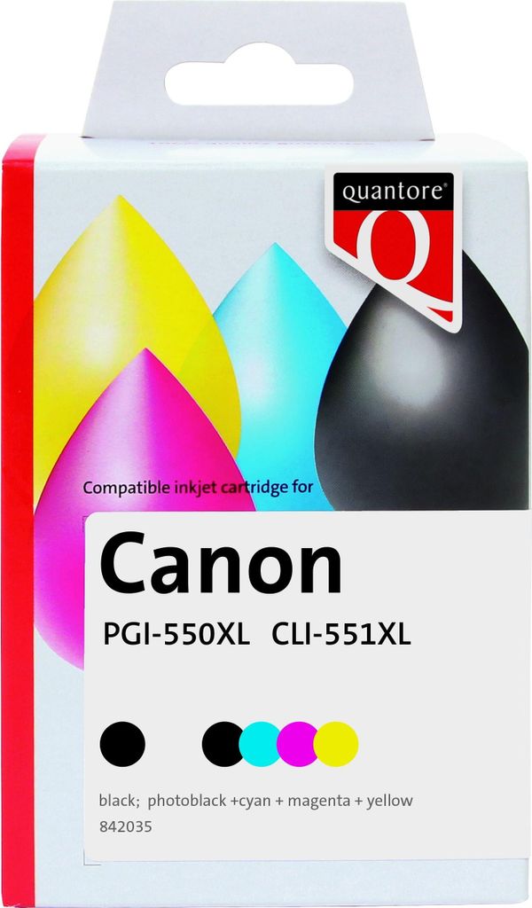 Quantore - Tintenpatronen-Alternative für PGI-550XL CLI-551XL Schwarz + 4 Farben