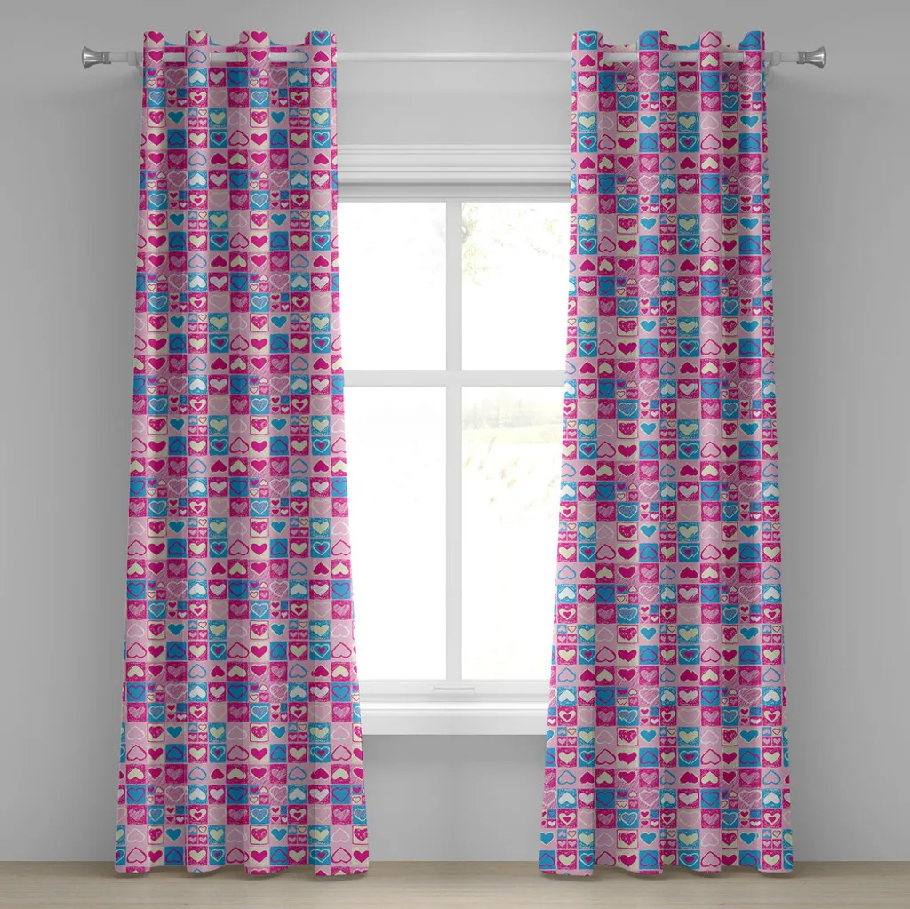 Tenda Abakuhaus con Occhielli Cuori Geometrici 280x175cm Rosa Blu