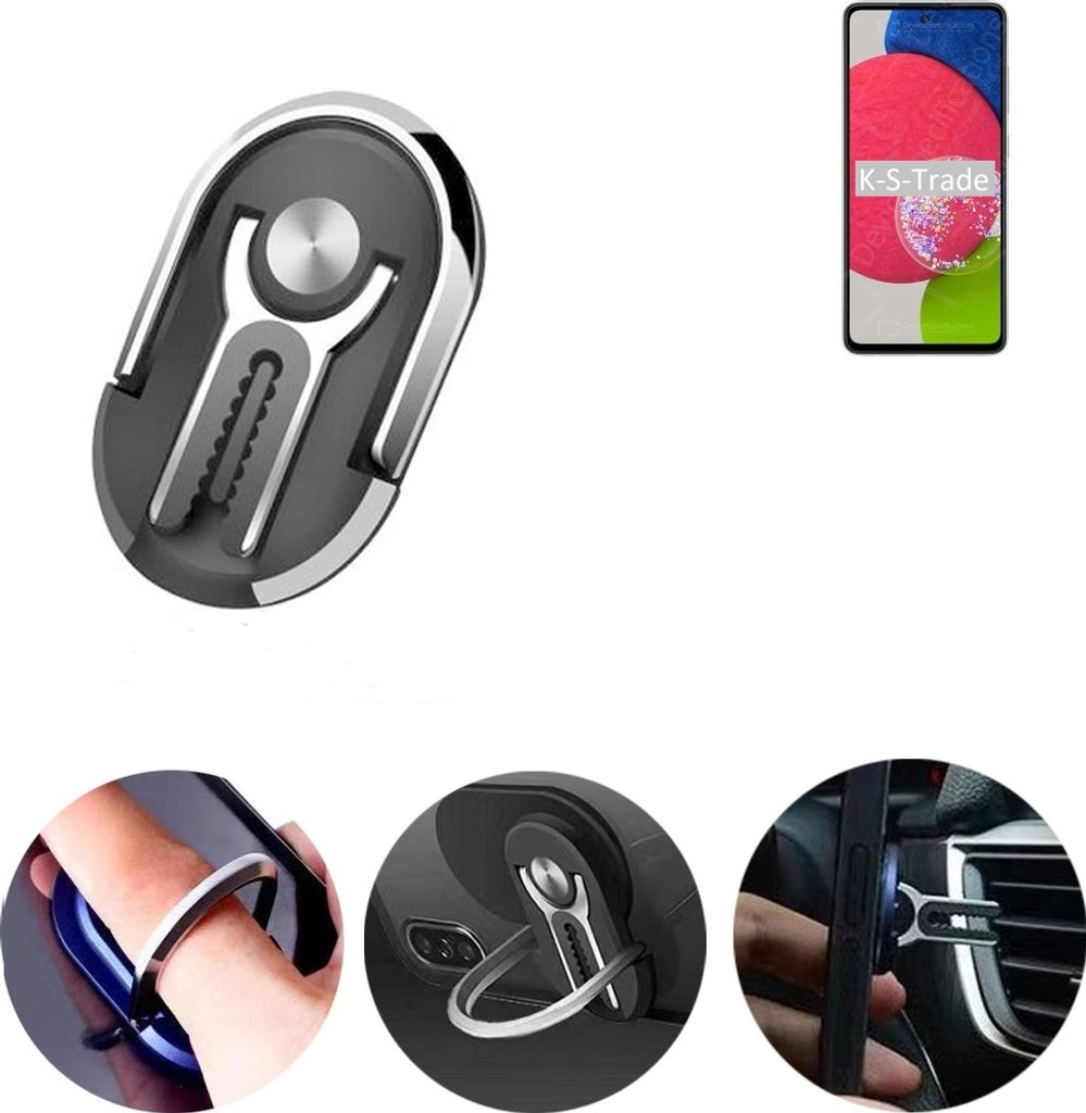 K-S-Trade 3in1 Smartphone-Ring Handy-Ring kompatibel mit Samsung Galaxy A52s 5G Fingerhalterung Handyring Tischständer Lüftungsgitter-Halterung