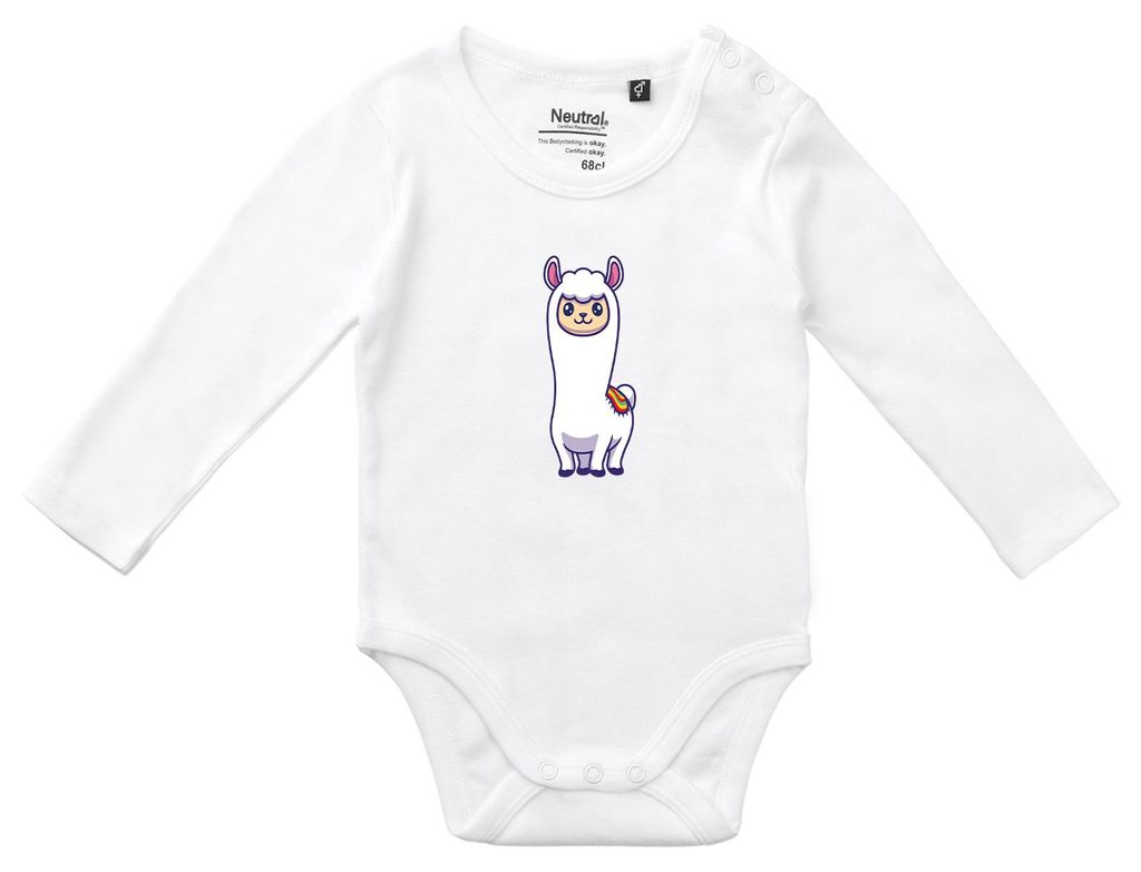Huuraa Baby Body Lama Comic 62 White Baumwolle Fairtrade Langarmbody Geschenkidee