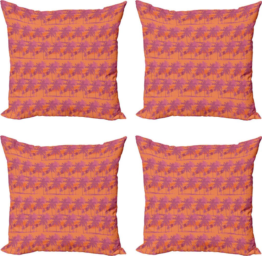 ABAKUHAUS Tropisch Kissenbezug Set (4 Stück), Palme Muster Urlaub, Moderner Doppelseitiger Digitaldruck, 45 cm x 45 cm, Magenta orange
