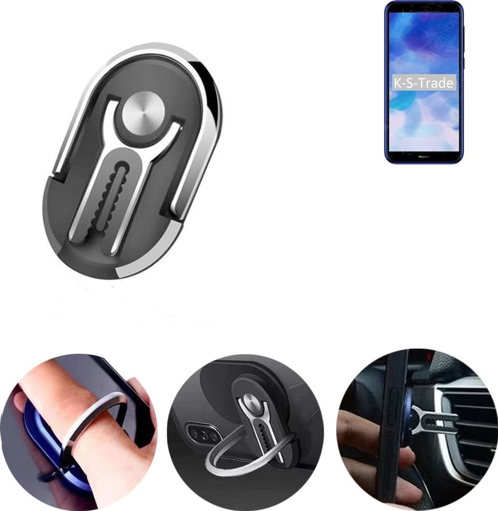 K-S-Trade 3in1 Smartphone-Ring Handy-Ring kompatibel mit HiSense F27 Fingerhalterung Handyring Tischständer Lüftungsgitter-Halterung Tisch Ständer