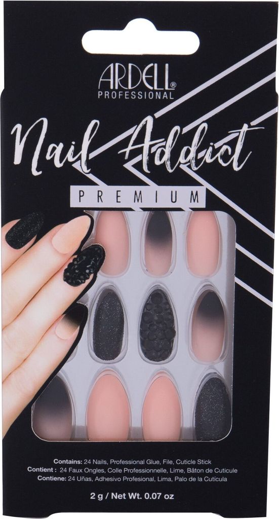 Ardell | 28 Tips - Künstliche Nägel - |Beige, Schwarz| - Größe L - Tips - Nagelkleber - Black Stud&Pink Ombre - Komplettset