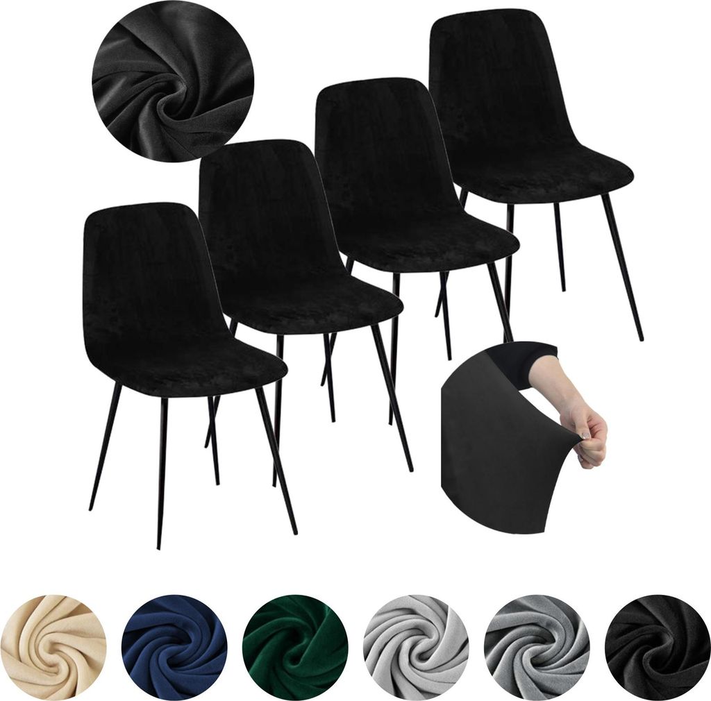 MEBLE ODNOWA, Stuhlhusse, Stuhlbezug, Skandinavischer, Samt, Schwarz, 4er Set, Velours, elastisch, Stuhlbezüge, Stuhlhussen, maschinenwaschbar