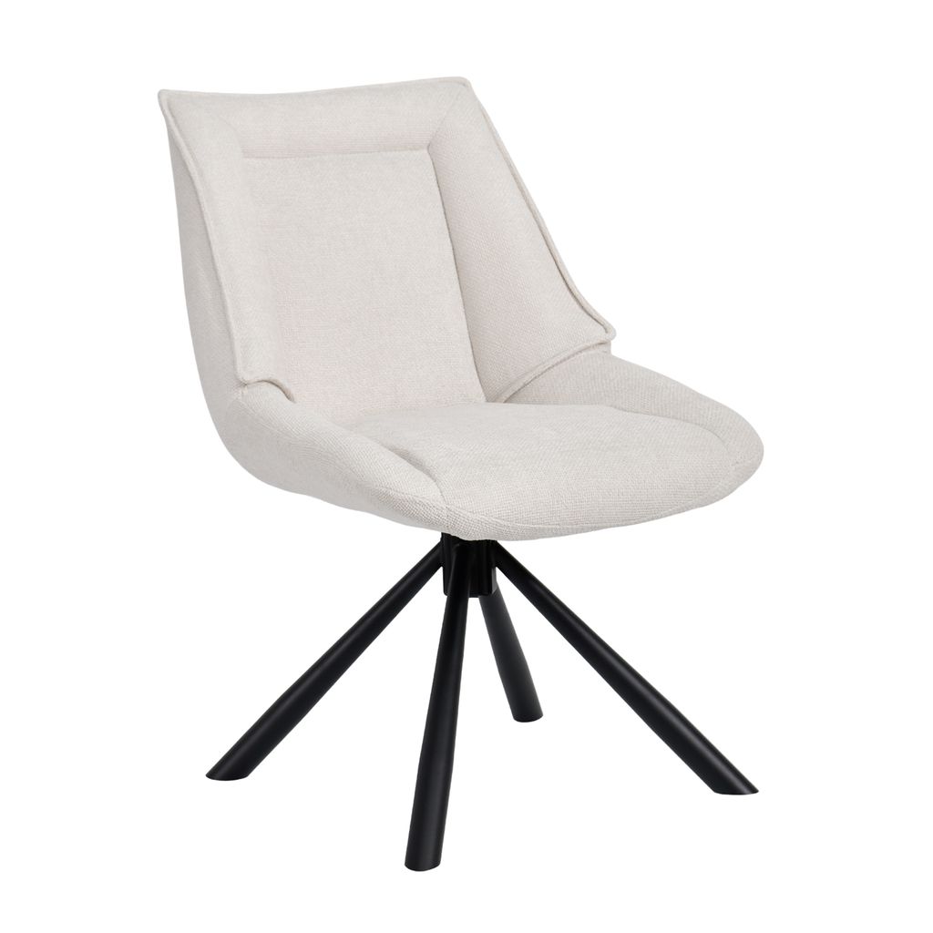 Duhome Esszimmerstuhl Ergonomischer Küchenstuhl 180° drehbar Stuhl aus Chenille-Stoff und Metallgestell Loungestuhl mit Rückstellfunktion, Creme