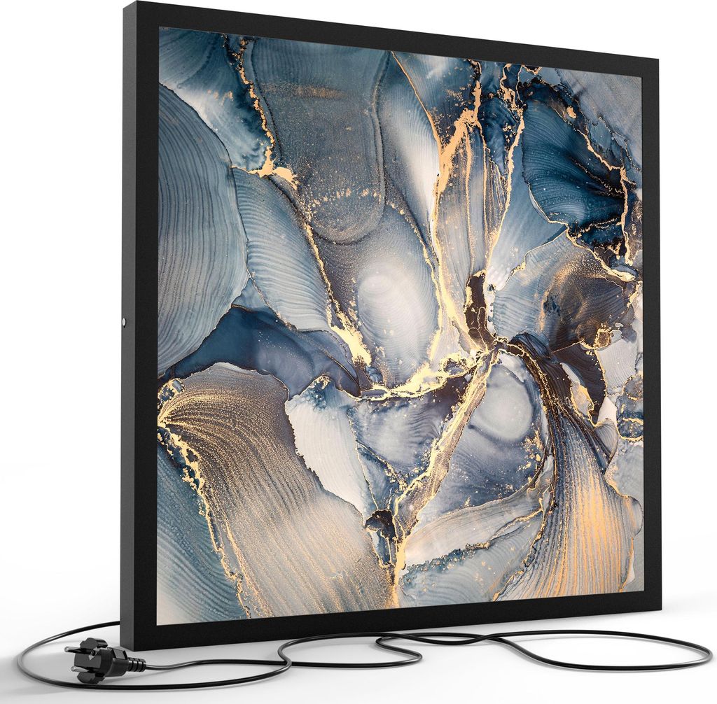 DEQORI LED-Bild & Lampe 60x60 cm Schwarz 'Marmor-Farbspiel mit Gold' Leuchtbild Leuchte