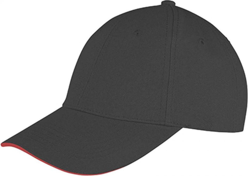 Result Headwear RC091X | Memphis Brushed Baumwolle Low Profile Sandwich Peak Cap - Farbe: Black/Red - Größe: One Size