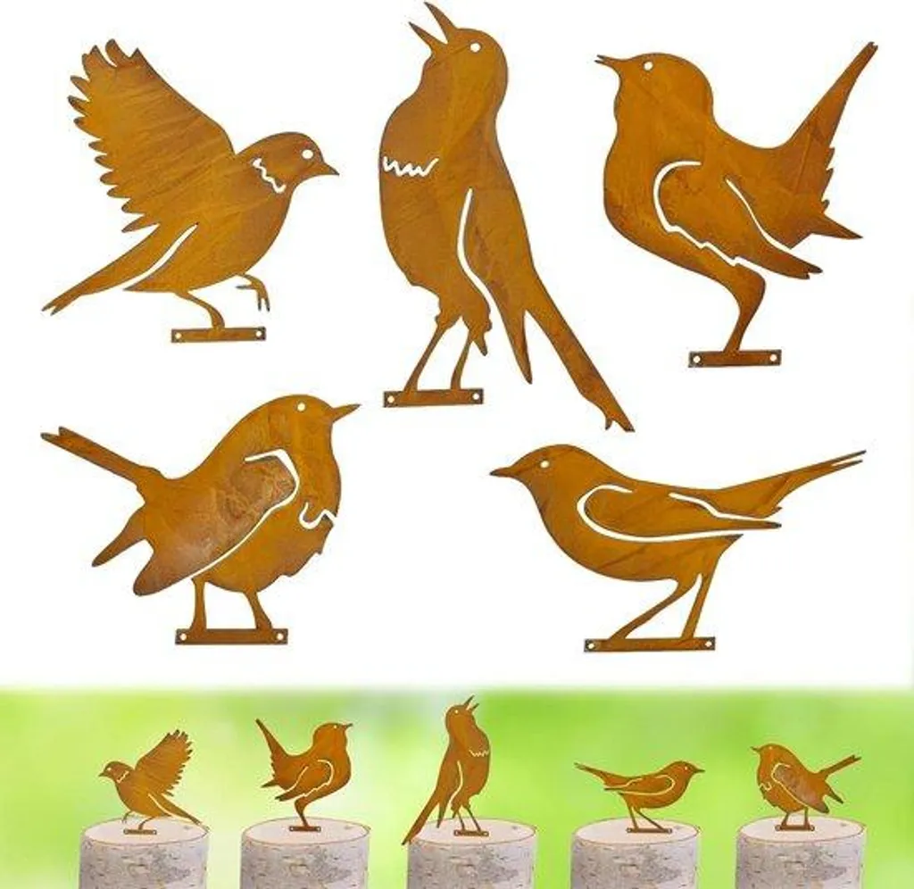 Décoration d'Extérieur en Acier Patiné : Silhouettes pour Jardin Lot de 5
