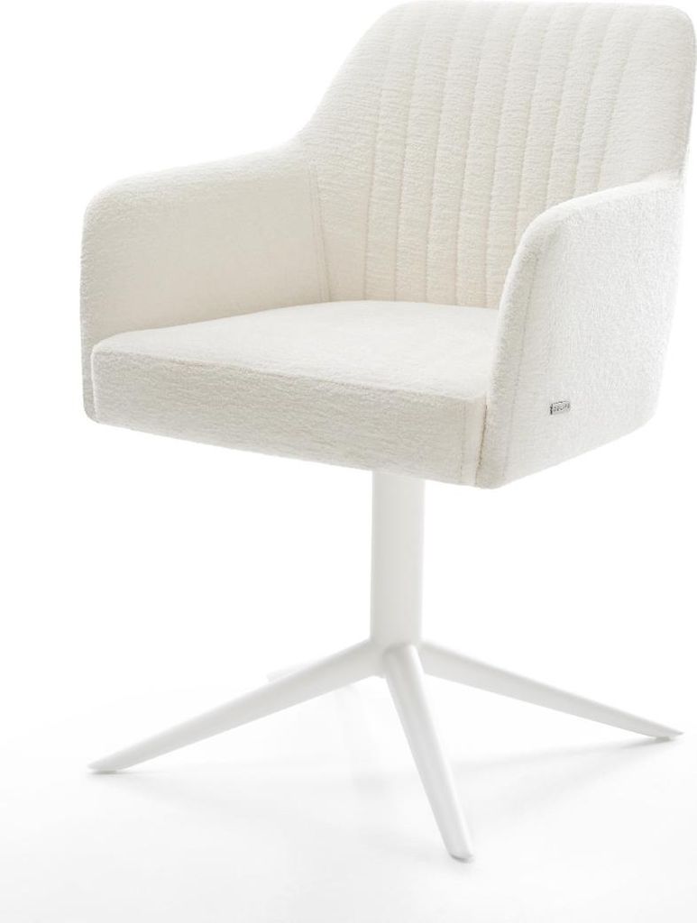 DELIFE Drehstuhl Greg-Flex Bouclé Soft Beige Fußkreuz Weiß 360° drehbar Wippfunktion Taschenfederkern