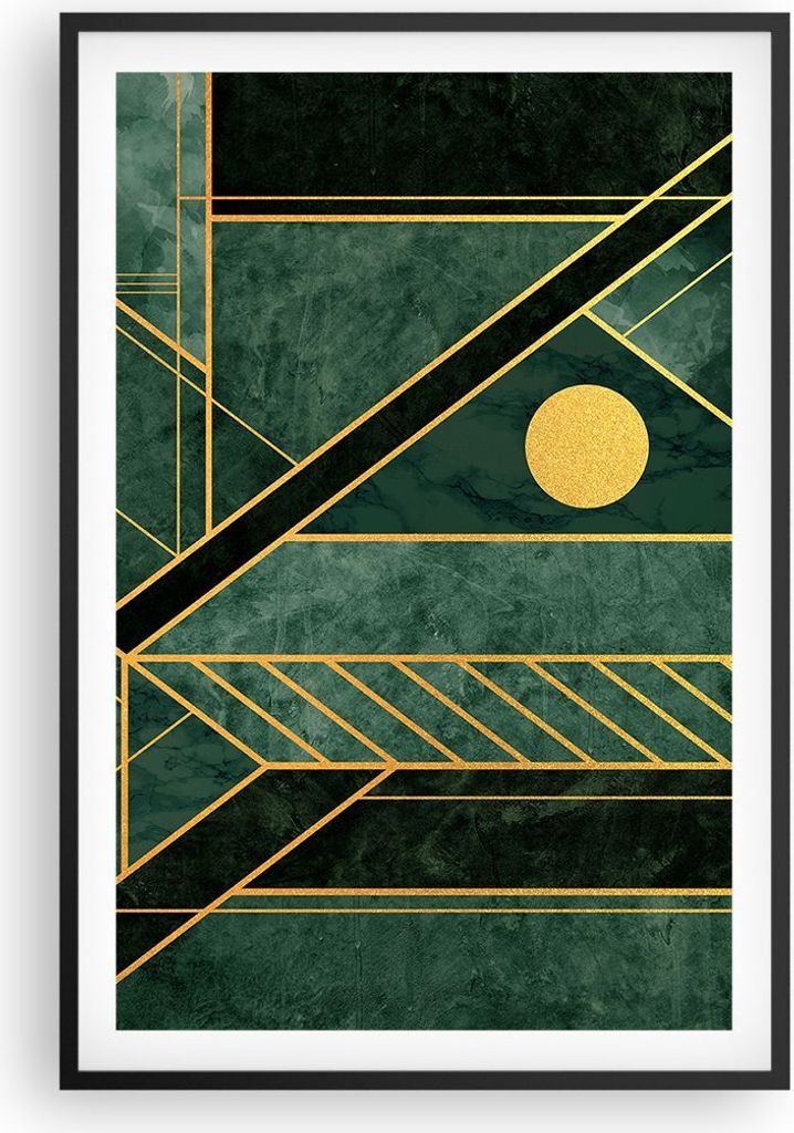 Gerahmtes Poster - Schwarzer Rahmen - Grün Stück geometrisch - 61x91,5 cm - Wand Bild - Wanddeko - Wandbilder - Kunstposter - Wandposter - Bilder...
